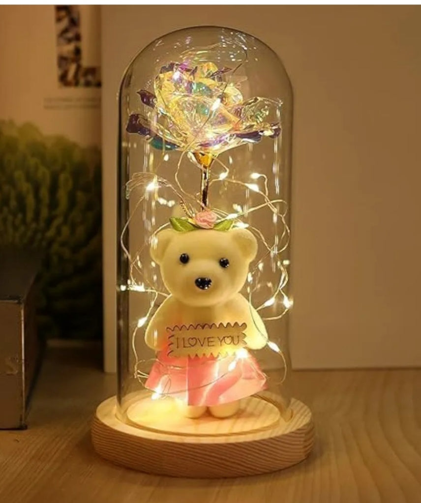 Crystal Rose lamp with teddy