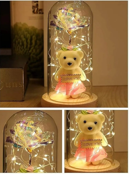 Crystal Rose lamp with teddy